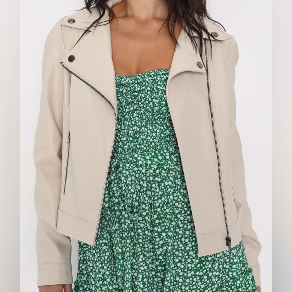 New Lulu’s Leather Jacket, Size S, Ivory Beige.